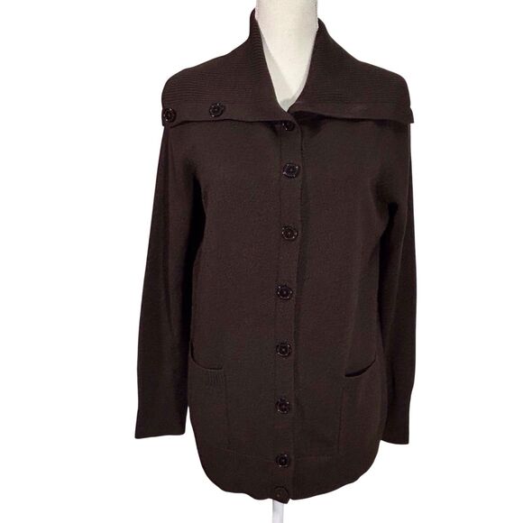 Talbots Merino Wool Cardigan Shawl Neck Large Brown Cozy Sweater Winter - Picture 1 of 9